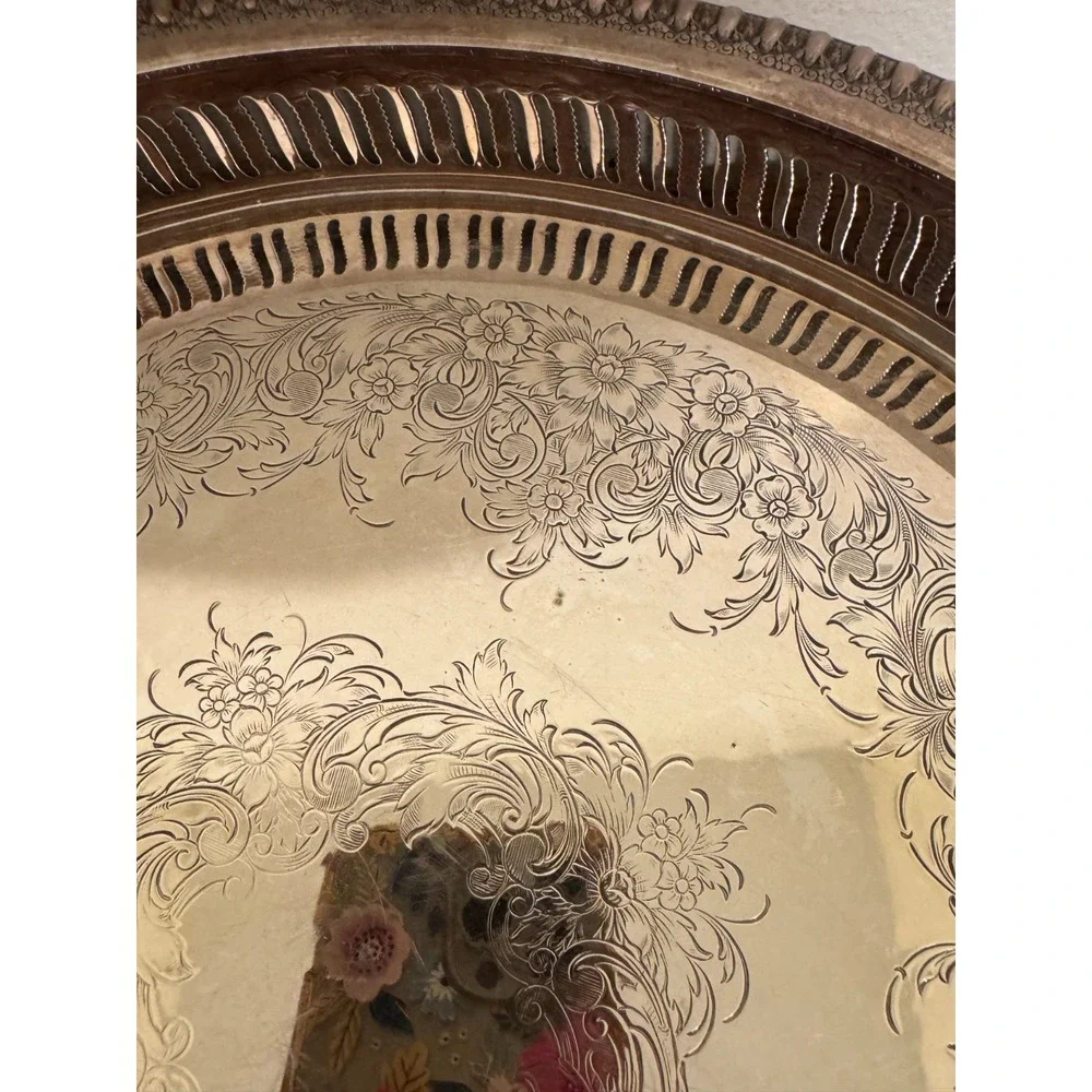 Vintage Wilcox International Silver Co Gallery Tray Brandon Hall Floral 7571G
